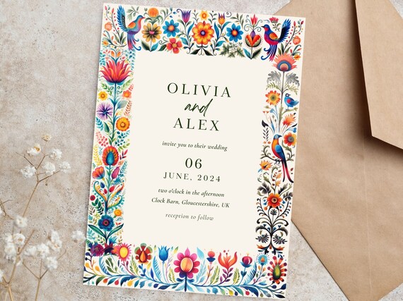 Wedding Invitation Template, Destination Wedding, Printable Mexican Themed Invite, boho Wedding, Invite Details & RSVP Set, full names