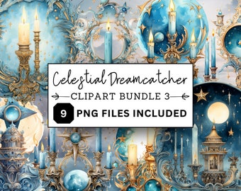 Celestial Candles Clipart Set. High-Quality PNG. Mystic Aesthetics, Whimsigothic, Sun Moon Stars, Cosmic Boho Decor, Print, Fantasy