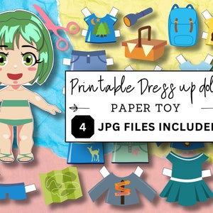 Kawaii Paper Doll Printable, camping trip! Fantasy Crafts, Digital Paper Dolls Download, Birthday Party, JPG Digital Craft, busy book