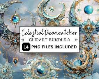 Celestial Dreamcatcher Clipart. High-Quality PNG. Mystic Aesthetics, Whimsigothic, Sun Moon Stars, Cosmic Boho Decor, Print, Fantasy