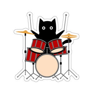 Black cat sticker, cat play drum music, drum lover, music lover, cat lover, funny Sticker, laptop sticker, cut cat sticker, pet sticker