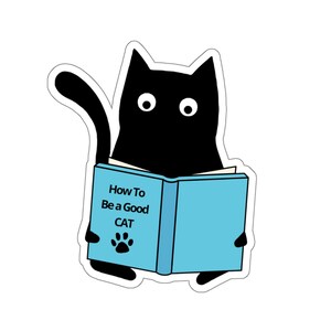 Black Cat reading book stickers for decor cat sticker for laptop sticker for cat lovers gifts for boyfriends read book how to be a good cat