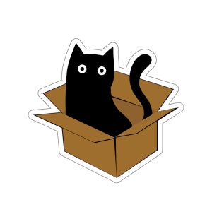 Black Cat in carton box stickers for decor cat sticker for laptop sticker for cat lovers gifts for boyfriends and girlfriends gifts for cat