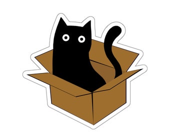 Schwarze Katze in Karton Aufkleber für Dekor Katze Aufkleber für Laptop Aufkleber für Katzenliebhaber Geschenke für Freunde und Freundinnen Geschenke für Katze