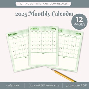 2025 Yearly Planner overview, Monthly Calendar Printable & Fillable Minimalist Wall Calendar Desk Calendar A4 US Letter Instant Download PDF