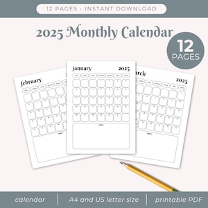 2025 Monthly Planner overview Monthly Calendar Printable & Fillable Minimalist Wall Calendar Desk Calendar A4 US Letter Instant Download PDF
