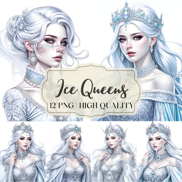 Snow Queen, Ice Queen, Junk Journal, Pretty Girls Clipart, Junk Journal Scrapbooking, Instant Download, Fantasy Illustration, Commercial Use