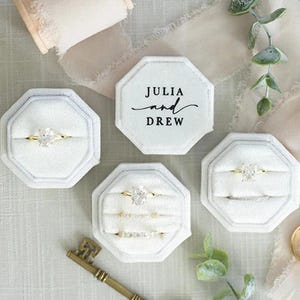 Custom Wedding Ring Box, Engagement Ring Box, Triple Slot Linen Ring Box, Modern Ring Box, Octagon Velvet Ring Box, Proposal Ring Box Holder