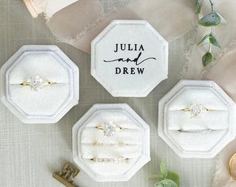 Custom Wedding Ring Box, Engagement Ring Box, Triple Slot Linen Ring Box, Modern Ring Box, Octagon Velvet Ring Box, Proposal Ring Box Holder