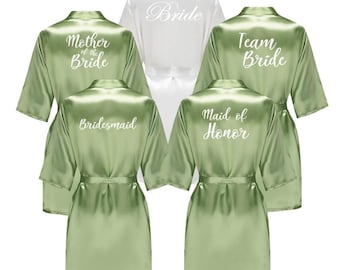 Sage Green Custom Bridesmaid Robes, Bridesmaid Pajamas, Personalized Bridal Robe, Silk Bride Robe, Long Bridal Robe, Lace Bridal Robe Set