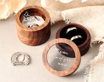 Personalized Wooden Ring Box, Engraved Wedding Ring Box, Custom Engagement Ring Box, Rustic Ring Bearer Box Proposal Ring Holder for Wedding