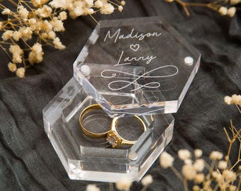 Personalized Wedding Ring Box for Marriage Wedding Ring band Engagement Ring box Ring bearer Box Engraved Proposal Ring Box Acrylic Ring Box