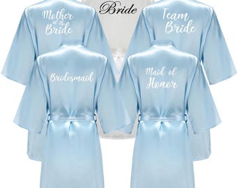 Blue Long satin personalized bridesmaid robes, bride, mother of the bride, mother of the groom, maid of honor robe, wedding party silk robes