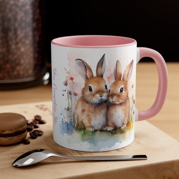 Accent Coffee Mug, 11oz Bunny Bliss: Adorable Pair of Rabbits Grace this Charming Mug Design Valentine's Day  Easter Gift Present Cute Bunny