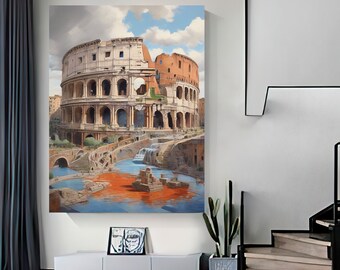 Rome Digital painting Coliseum Contemporary printable wall art Abstract travel poster Colorful travel print  Instant download Europe print