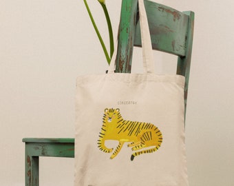 Cotton Canvas Tiger Tote Bag