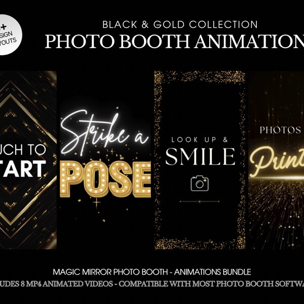 Gold Photo Booth Animationen - 8er Set - 1080x1920