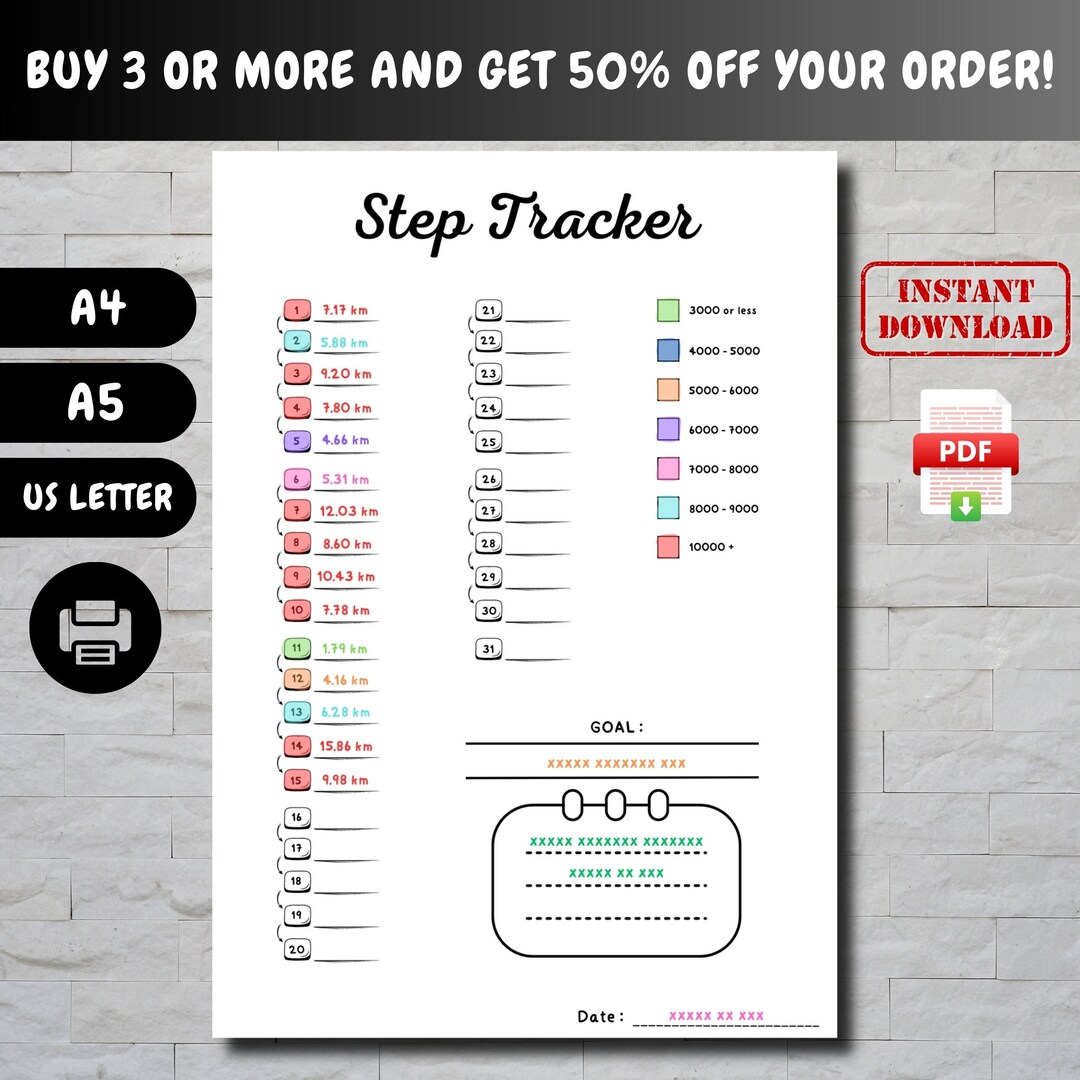 Step Tracker Worksheet Monthly Step Tracker, Printable Tracker, Fitness Tracker, Journal Page ...