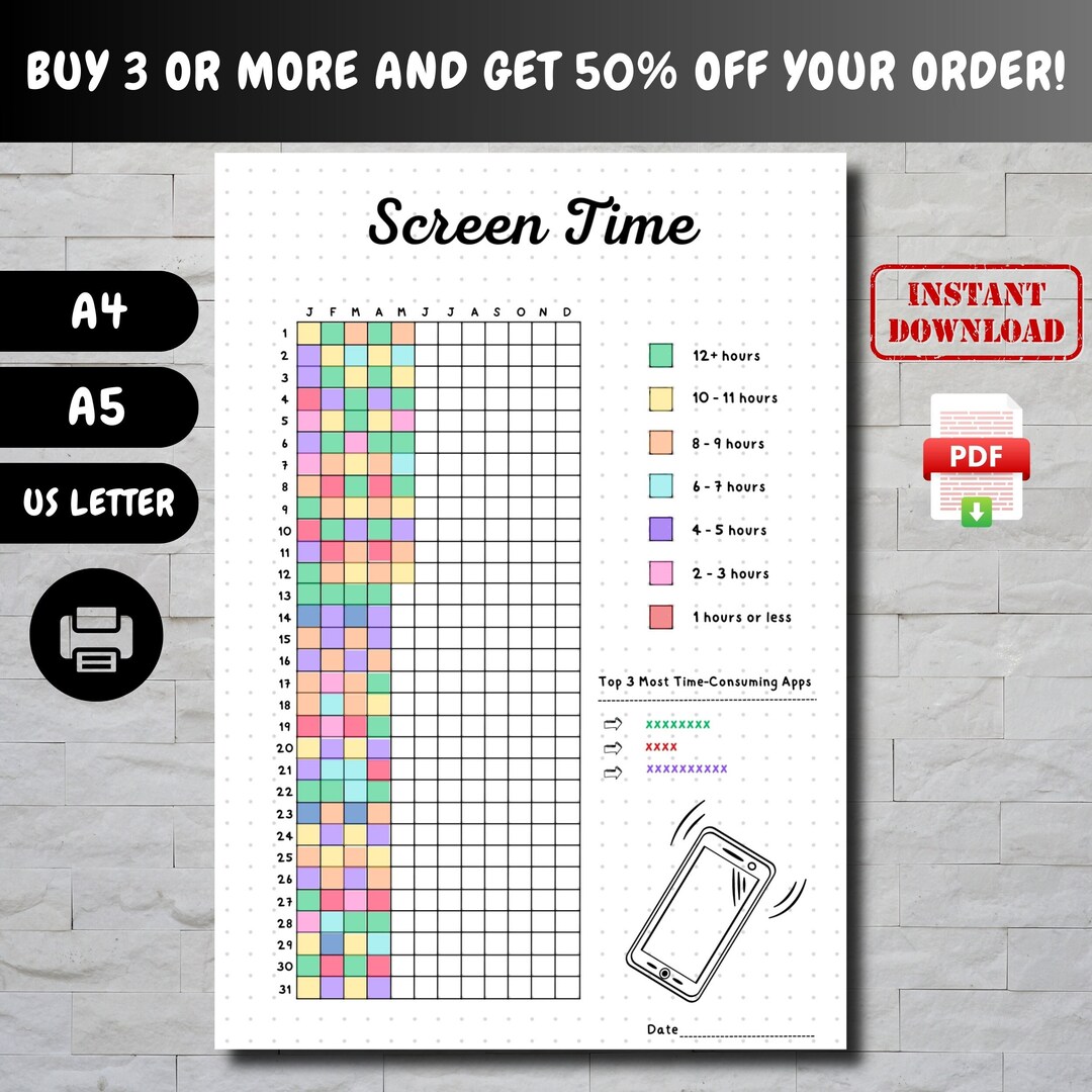 Screen Time Tracker Printable, Printable Tracker, Habit Tracker, Yearly ...