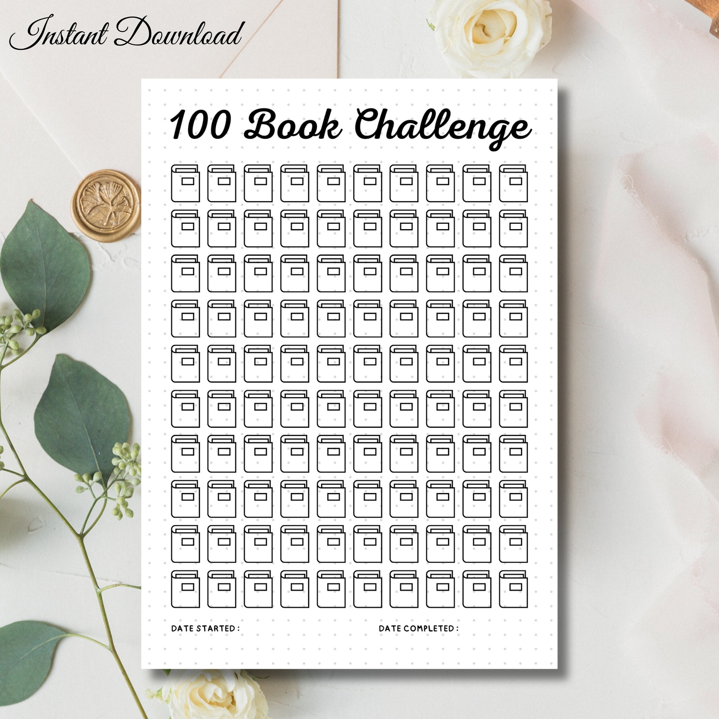 100 Book Reading Challenge, Printable Tracker, A5 Journal Page, Reading ...