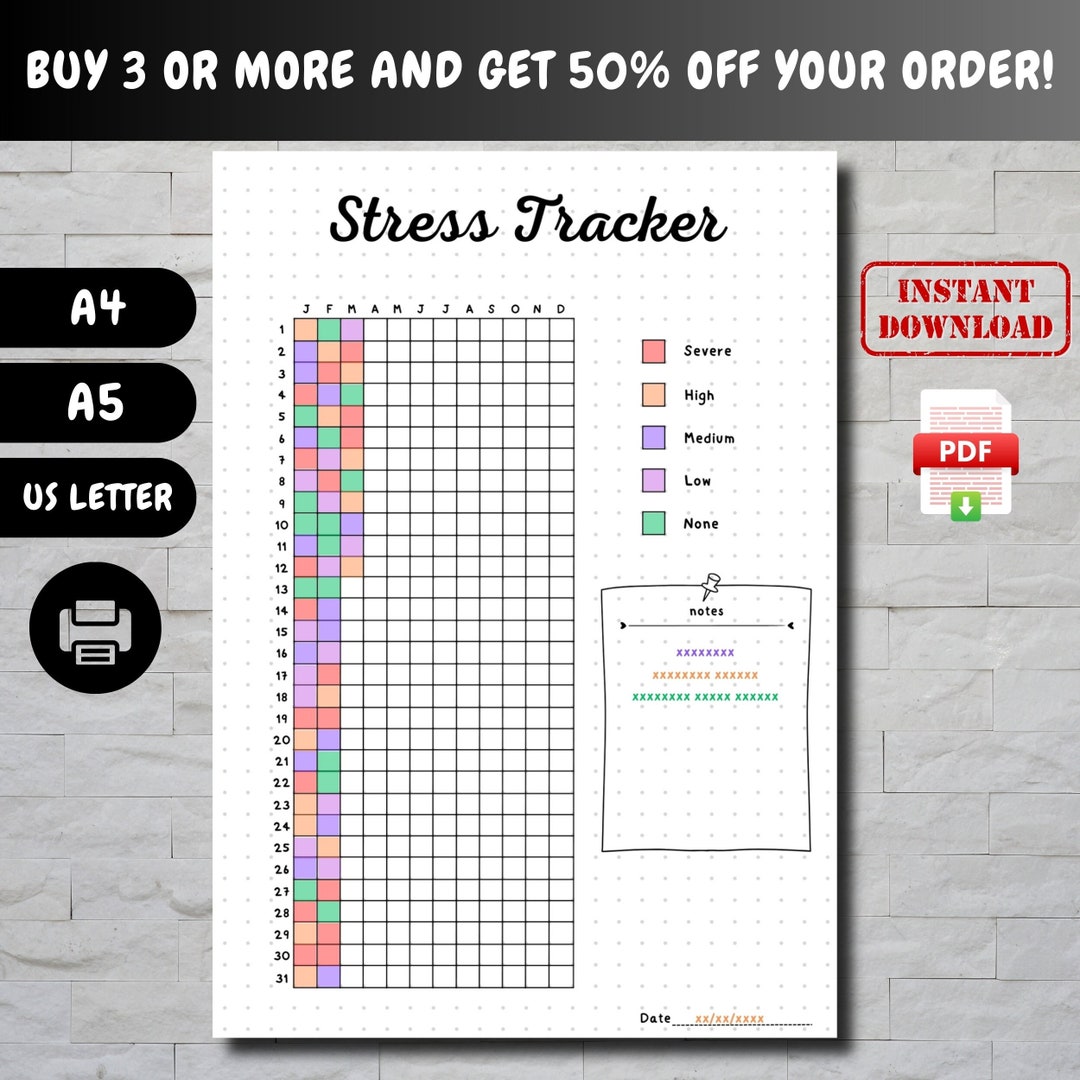 Yearly Stress Tracker, Printable Tracker, Bullet Journal Page, Stress ...