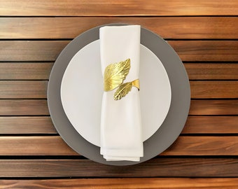 Golden Leaves Napkin Ring | Elegant Metal Napkin Holder | Ribbon Holder | For Dining Table, Wedding Decor, Holiday Parties