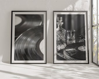 Impressions de tourne-disque vinyle : oeuvres d'art musicales en noir et blanc (téléchargement numérique)