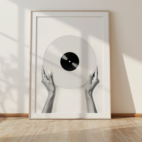 Vinyl Record Poster, Vinyl Record Player Prints, Music Poster Print, Music Prints, Black and White Print, Printable Music Art