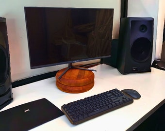 Minimalist Wood Monitor Stand for Home Office - Elevated PC Screen Riser - Space-Saving Corner Desk Shelf