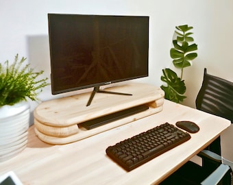 Elevador de monitor de madera con almacenamiento, soporte para monitor, estante de escritorio para decoración de oficina, elevador de pantalla de ordenador elegante y funcional