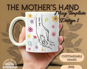 Mother & Child Hand in Hand Mug Wrap Template | One Child Hand | Mother's Day Gift Idea | Perfect Gift for Mom on Any Occasion | 300 DPI