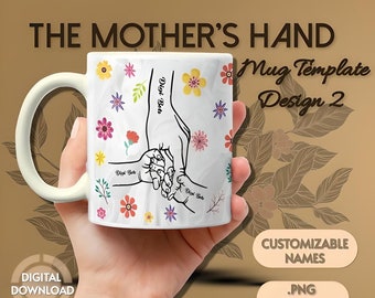 Mother & Children Hand in Hand Mug Wrap Template | Two Children Hands | Mother's Day Gift | Perfect Gift for Mom on Any Occasion | 300 DPI