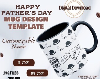 Happy Father's Day Mug Wrap Template Design | Father & Child Fist Bump | Gift for Dad on Any Occasion | 11oz 15oz | Customizable Names