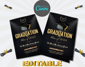 Simple Gold & Black Graduation Program CANVA Editable Template | Canva Template | Gold and Black | Elegant Template | No PRO Required