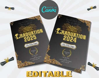 Ethnic Gold Mandala Graduation Ceremony Program Canva Editable Template | Ethnic Mandala, Gold & Black Template | No PRO Required
