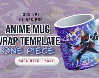 Anime O.P. Pirate King Mug Wrap Template | King of the Pirates Mug Design | S0ba M4sk S4nji | Hi-Res PNG | 300 DPI