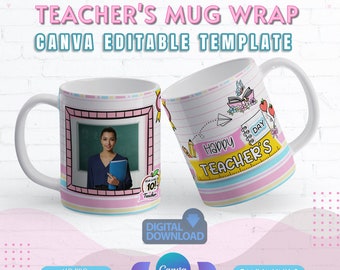 Canva Pastel-Themed Teacher Mug Wrap Template | Customizable Mug Wrap: Celebrate Teachers' Day Your Way | Happy Teachers' Day Mug Wrap