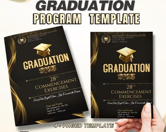 Canva Luxury Gold & Black Graduation 4-Pages Program Template | Editable Graduation Program Template | Commencement Program | No PRO Needed