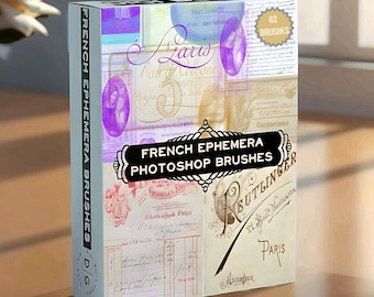 French Ephemera Photoshop Brushes Pack | 62 .ABR Files | Vintage French Ephemera Brushes Collection | Ephemera Brush Sets