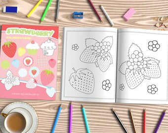 Strawberry Coloring Book Pages for Kids & Grown-Ups | 17 Pages Fun Coloring Pages | Printable PDF + JPEG | Digital Download Only