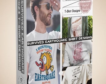 I Survived New York Earthquake 2024 Shirt Designs | 4 Cute Designs | Digital Download Only | High Resolution Clipart | Cartoon Shirt Design