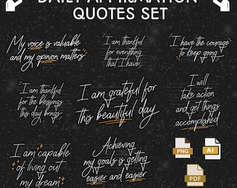 8 Daily Affirmation Lettering Clip Art Set | Inspirational Clip Art Bundle | 8 Designs in Png, Ai, Pdf for Crafters | Motivational Clipart