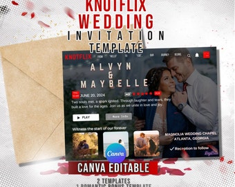 Binge-Worthy Canva Editable Wedding Invitation Template (No Pro Required) | Customizable Canva Templates | DIY Wedding Invitation Template