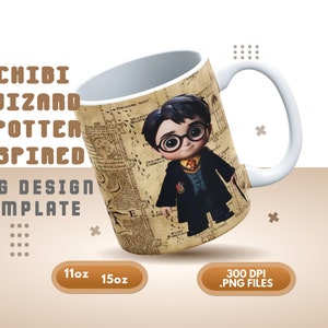 Wizard Chibi Boy Mug Template Marauder&#39;s Map | Marauder&#39;s Map Wizardry Edition Chibi Mug Template | 11oz and 15oz | Hi-Res PNG | 300 DPI