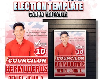 Red Election Poster Canva Editable Template | 24x36" or 2x3 Feet Size | Election Poster Canva Template | Election Campaign Poster Template