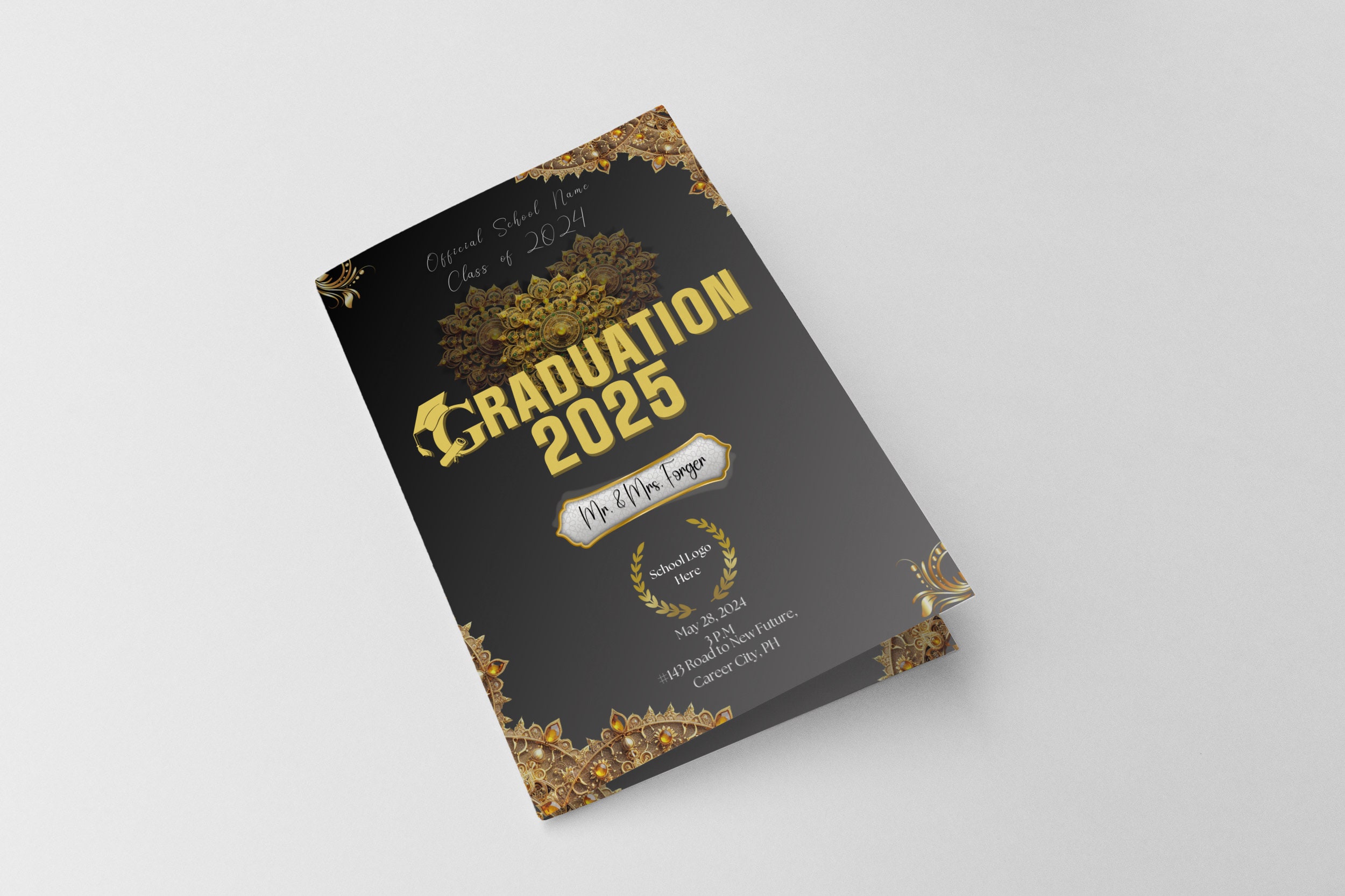 Ethnic Gold Mandala Graduation Ceremony Program Canva Editable Template ...