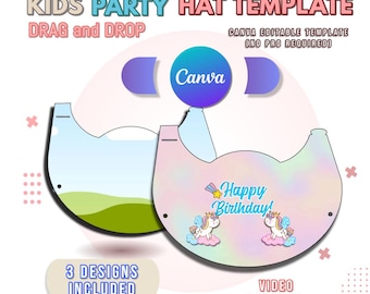 Canva Editable Kids Party Hat Template | Editable Party Hat Templates – 3 Bonus Designs Included! | DIY Kids Birthday Party Hat Templates