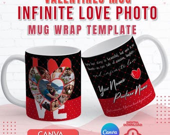 Canva Valentines Photo Mug Love Mug Wrap Template | Personalized Photo Mug Canva Mug Template | Wedding and Valentines Mug Wrap Template