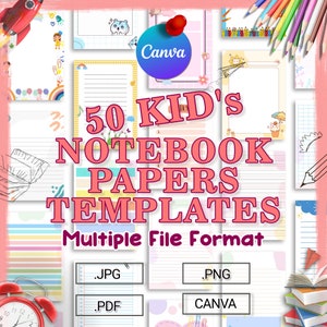 50 mallar för anteckningsblock för barn | Utskrivbara och redigerbara på canvas (JPG, PNG, PDF) | Utskrivbart anteckningsblock för barn | Anteckningsblock för barn