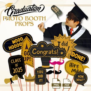 Graduation Photo Booth Props | DIY Graduation 2025 Party Printable | Graduation Photo Booth Kit - 14 Printable Props | PDF & PNG Files Only